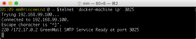 Connecting with telnet to GreenMail docker SMTP service
